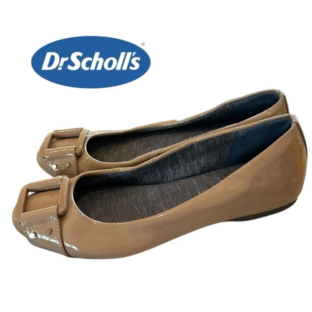 Dr. Scholl's Women's Glowing Taupe Patent Slip-on Buckle Flats 8.5
